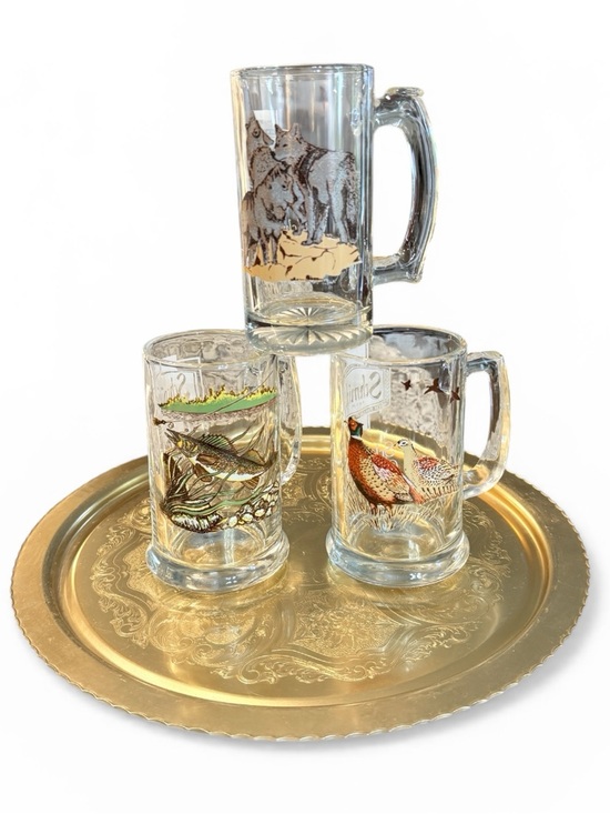 Vintage Other - Vintage Schmidt Collector Series Glass Beer Mugs and Gold Tray